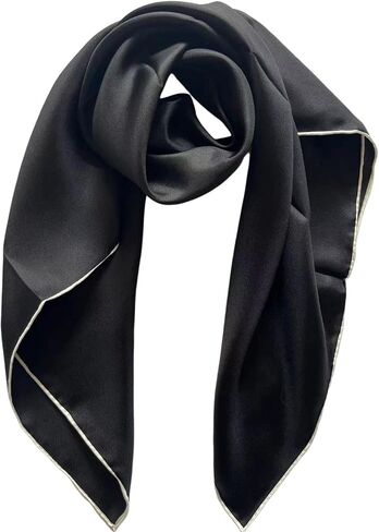 100% Mulberry Silk Scarf 35" square bandanas head scarf large neck scarf solid black neckerchief for women men hair wrap for sleepling hijab gift with box… in Saudi Arabia