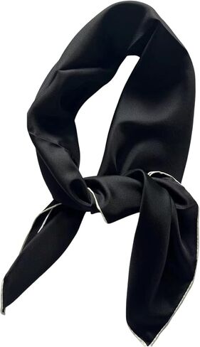 100% Mulberry Silk Scarf 35" square bandanas head scarf large neck scarf solid black neckerchief for women men hair wrap for sleepling hijab gift with box… in Saudi Arabia