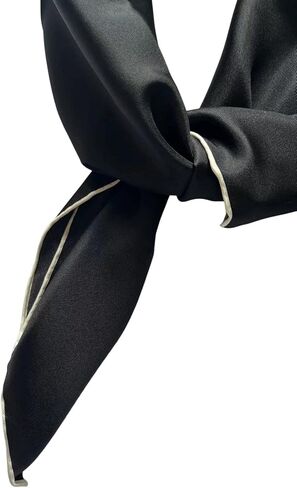 100% Mulberry Silk Scarf 35" square bandanas head scarf large neck scarf solid black neckerchief for women men hair wrap for sleepling hijab gift with box… in Saudi Arabia