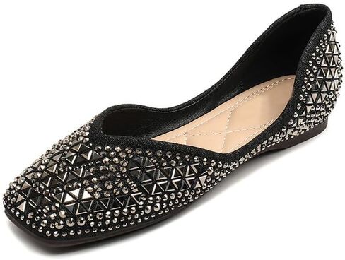 Gloritmo Women's Rhinestone Dressy Flats Shoes Wedding Low Wedge Square Toe Sparkly Ballet Flats with Bow in Saudi Arabia