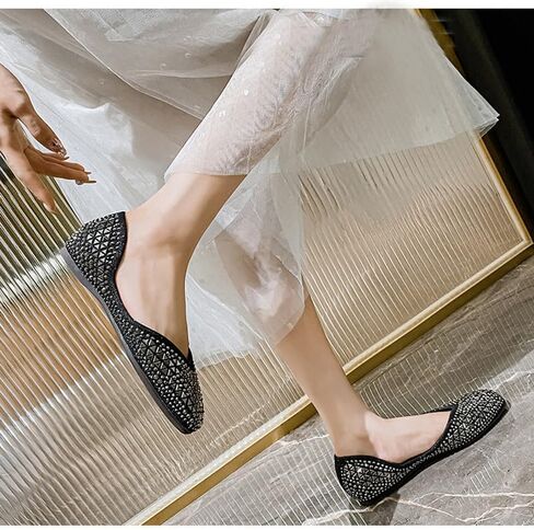 Gloritmo Women's Rhinestone Dressy Flats Shoes Wedding Low Wedge Square Toe Sparkly Ballet Flats with Bow in Saudi Arabia