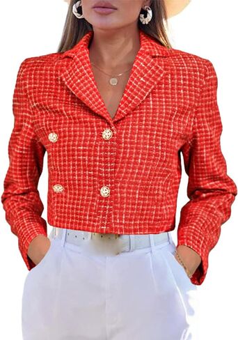 سترة نسائية أنيقة مزدوجة الصدر من MIRACMODA، بأكمام طويلة، معطف قصير من التويد للعمل المكتبي in Kuwait