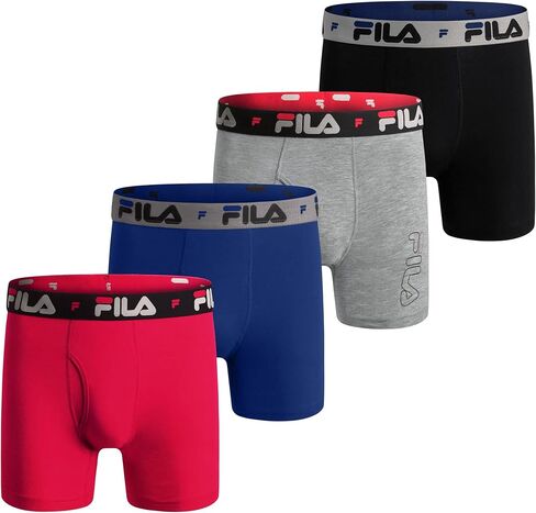 ملابس داخلية بوكسر للرجال مقاس 6 بوصات من Fila بدون مقدمة أمامية، 95% قطن، 5% ألياف لدنة، 4 قطع in Saudi Arabia