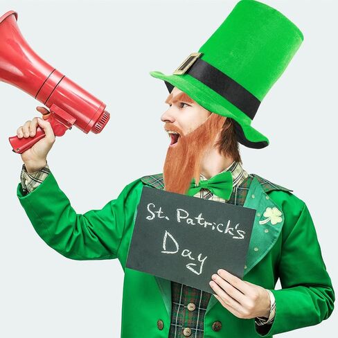 Tigeen 4 Pcs St. Patrick's Day Green Leprechaun Costume, Include Leprechaun Hat Long Fake Beards Mustaches with Eyebrows Stick Pre Tied Tuxedo Bow Tie Shoe Buckles for Adult Men Women Party Supplies in Saudi Arabia