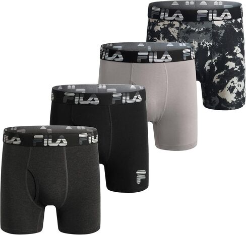 ملابس داخلية بوكسر للرجال مقاس 6 بوصات من Fila بدون مقدمة أمامية، 95% قطن، 5% ألياف لدنة، 4 قطع in Saudi Arabia