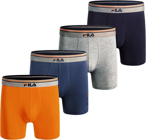 ملابس داخلية بوكسر للرجال مقاس 6 بوصات من Fila بدون مقدمة أمامية، 95% قطن، 5% ألياف لدنة، 4 قطع in Saudi Arabia