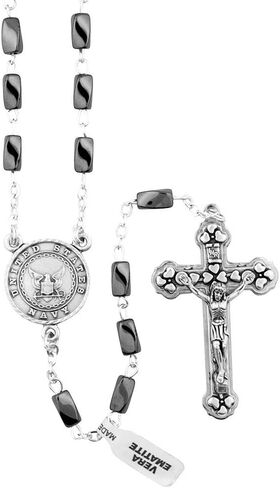 St. Michael Hematite Military Rosaries | Army, Navy, Air Force and Marines | Crucifix Cross Necklace | A Great Gift for Military Personnel | Christian Military Gifts (Navy) in Saudi Arabia