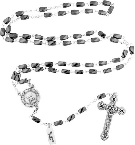 St. Michael Hematite Military Rosaries | Army, Navy, Air Force and Marines | Crucifix Cross Necklace | A Great Gift for Military Personnel | Christian Military Gifts (Navy) in Saudi Arabia