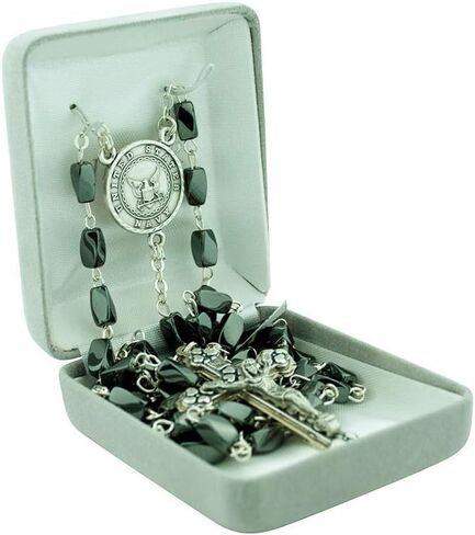 St. Michael Hematite Military Rosaries | Army, Navy, Air Force and Marines | Crucifix Cross Necklace | A Great Gift for Military Personnel | Christian Military Gifts (Navy) in Saudi Arabia