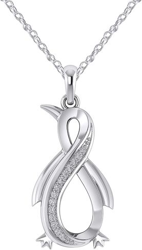 عقد بقلادة على شكل بطريق إنفينيتي من الألماس الطبيعي من بريتي جويلز، سلسلة 18 بوصة من الفضة الإسترليني عيار 925 (0.08 قيراط) (وضوح I1-I2) in Kuwait