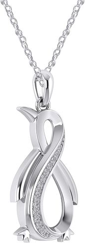 عقد بقلادة على شكل بطريق إنفينيتي من الألماس الطبيعي من بريتي جويلز، سلسلة 18 بوصة من الفضة الإسترليني عيار 925 (0.08 قيراط) (وضوح I1-I2) in Kuwait