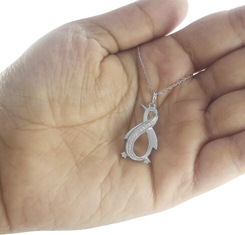 عقد بقلادة على شكل بطريق إنفينيتي من الألماس الطبيعي من بريتي جويلز، سلسلة 18 بوصة من الفضة الإسترليني عيار 925 (0.08 قيراط) (وضوح I1-I2) in Kuwait