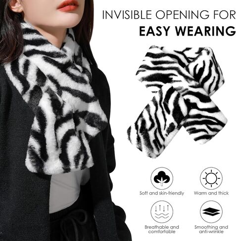 CUTELIILI Womens Fur Collar Scarf, Faux Fur Scarves for Women, Neck Shrug for Spring Fall Winter Super Soft Cozy (Zebra) in Saudi Arabia