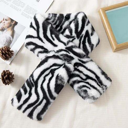 CUTELIILI Womens Fur Collar Scarf, Faux Fur Scarves for Women, Neck Shrug for Spring Fall Winter Super Soft Cozy (Zebra) in Saudi Arabia