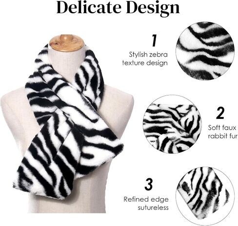 CUTELIILI Womens Fur Collar Scarf, Faux Fur Scarves for Women, Neck Shrug for Spring Fall Winter Super Soft Cozy (Zebra) in Saudi Arabia