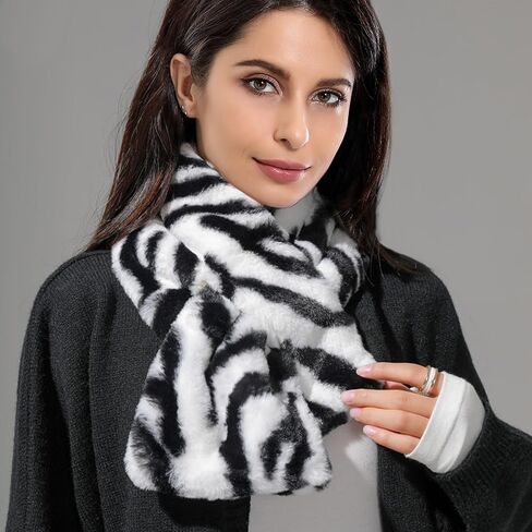 CUTELIILI Womens Fur Collar Scarf, Faux Fur Scarves for Women, Neck Shrug for Spring Fall Winter Super Soft Cozy (Zebra) in Saudi Arabia
