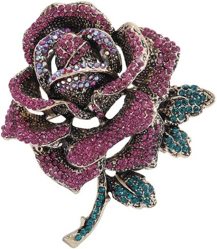 Premium Rose Flower Brooch for Women Girls Red Blue Rhinestone Crystal Rose Brooch Big Flower Lapel Pin Clothing Hat Bag Accessories Wedding Valentine's Day Christmas Jewelry Gifts in Saudi Arabia