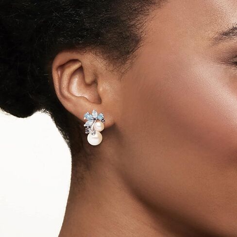 Ross-Simons 6-8.5mm Cultured Pearl and 2.00 ct. t.w. Sky Blue Topaz and London Blue Topaz Earrings With .10 ct. t.w. Sapphires in Sterling Silver in Saudi Arabia