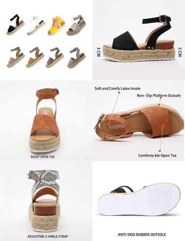 DevilAngel Women's Topic Open Toe Buckle Ankle Strap Espadrilles Flatform Synthetic Summer Casual Wedges Sandals in Saudi Arabia