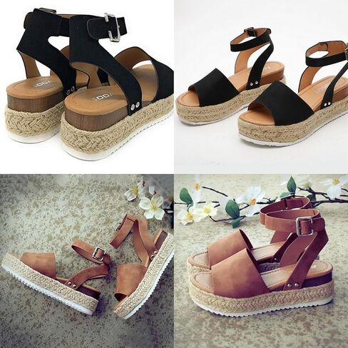 DevilAngel Women's Topic Open Toe Buckle Ankle Strap Espadrilles Flatform Synthetic Summer Casual Wedges Sandals in Saudi Arabia