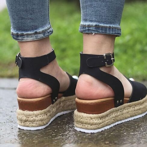 DevilAngel Women's Topic Open Toe Buckle Ankle Strap Espadrilles Flatform Synthetic Summer Casual Wedges Sandals in Saudi Arabia