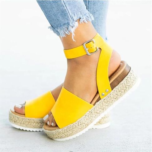 DevilAngel Women's Topic Open Toe Buckle Ankle Strap Espadrilles Flatform Synthetic Summer Casual Wedges Sandals in Saudi Arabia