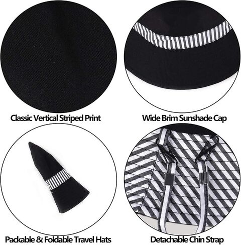 DOCILA Reversible Stripe Print Bucket Hat for Women Large Brim Packable Sun Visors Casual Cotton Fisherman Caps with Strings in Saudi Arabia
