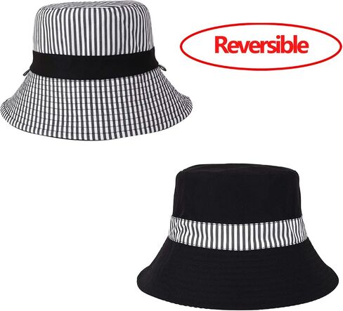 DOCILA Reversible Stripe Print Bucket Hat for Women Large Brim Packable Sun Visors Casual Cotton Fisherman Caps with Strings in Saudi Arabia