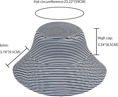 DOCILA Reversible Stripe Print Bucket Hat for Women Large Brim Packable Sun Visors Casual Cotton Fisherman Caps with Strings in Saudi Arabia