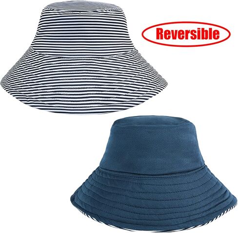 DOCILA Reversible Stripe Print Bucket Hat for Women Large Brim Packable Sun Visors Casual Cotton Fisherman Caps with Strings in Saudi Arabia