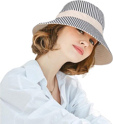 DOCILA Reversible Stripe Print Bucket Hat for Women Large Brim Packable Sun Visors Casual Cotton Fisherman Caps with Strings in Kuwait