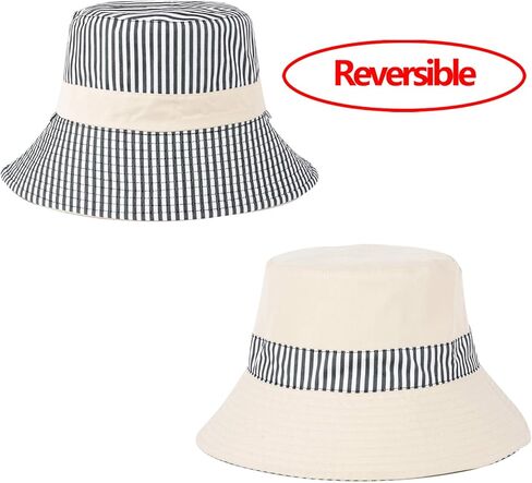 DOCILA Reversible Stripe Print Bucket Hat for Women Large Brim Packable Sun Visors Casual Cotton Fisherman Caps with Strings in Kuwait