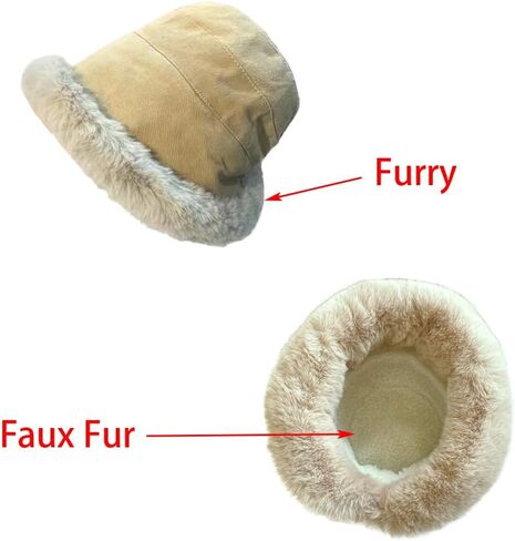 الشتاء فروي الفراء دلو رقيق المرأة الدافئة الصوف الجاموس منقوشة القبعات in Kuwait