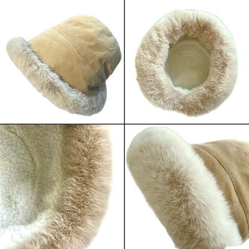 الشتاء فروي الفراء دلو رقيق المرأة الدافئة الصوف الجاموس منقوشة القبعات in Kuwait