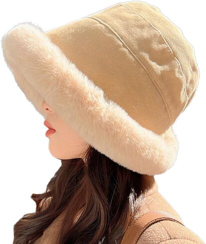 الشتاء فروي الفراء دلو رقيق المرأة الدافئة الصوف الجاموس منقوشة القبعات in Kuwait