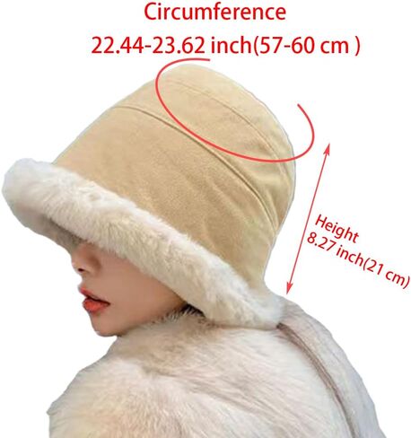 الشتاء فروي الفراء دلو رقيق المرأة الدافئة الصوف الجاموس منقوشة القبعات in Kuwait