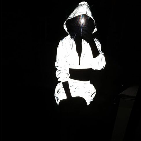Sun.YG Reflective Crop Top With Hooded Reflective Skirt Holographic Rave Two Pieces Rave Outfits in Saudi Arabia