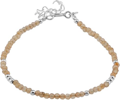 Silvershake 2MM Petite Natural Gemstones Bead 925 Sterling Silver Minimalist 6.5 to 7.5 Inch Adjustable Bracelet Birthstone Jewelry for Women or Teens in Saudi Arabia