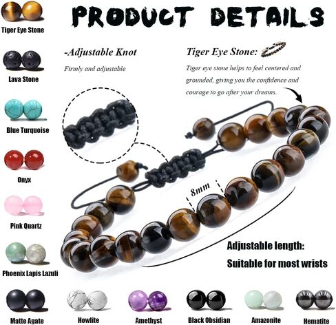 srobenz 12 قطعة 8mm الأحجار الكريمة أساور قابلة للتعديل مجموعة للرجال النساء للجنسين مطرز شفاء عين النمر جمشت الطاقة الطاقة قابل للتعديل أساور مرنة مجوهرات in Kuwait