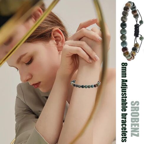 srobenz 12 قطعة 8mm الأحجار الكريمة أساور قابلة للتعديل مجموعة للرجال النساء للجنسين مطرز شفاء عين النمر جمشت الطاقة الطاقة قابل للتعديل أساور مرنة مجوهرات in Kuwait