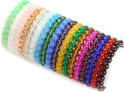Jewdreamer 18 قطعة 8 مم مطرز سوار قابل للتمدد سوار زجاجي مصنوع يدويًا للنساء والرجال متعدد الألوان كريستال خرز دائري سوار مطاط الخرز أساور مجوهرات in Kuwait