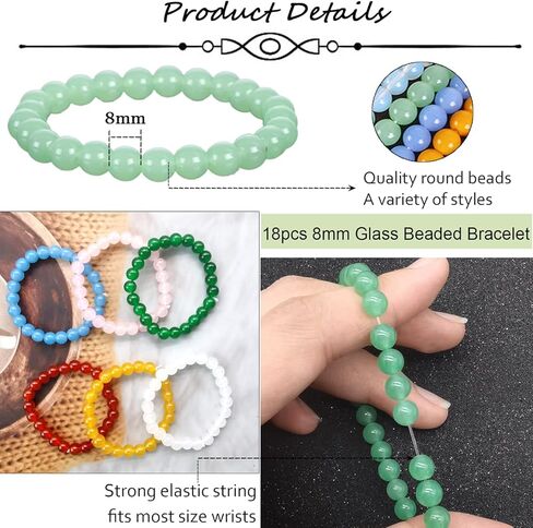 Jewdreamer 18 قطعة 8 مم مطرز سوار قابل للتمدد سوار زجاجي مصنوع يدويًا للنساء والرجال متعدد الألوان كريستال خرز دائري سوار مطاط الخرز أساور مجوهرات in Kuwait