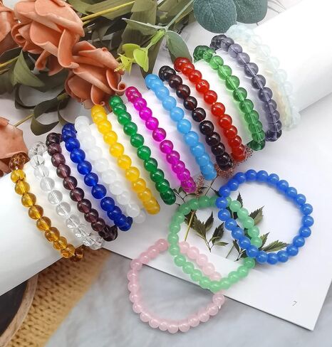 Jewdreamer 18 قطعة 8 مم مطرز سوار قابل للتمدد سوار زجاجي مصنوع يدويًا للنساء والرجال متعدد الألوان كريستال خرز دائري سوار مطاط الخرز أساور مجوهرات in Kuwait