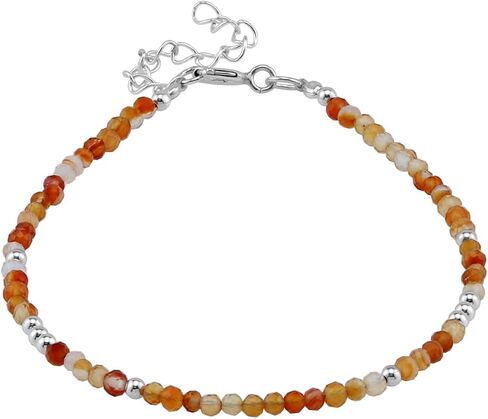 Silvershake 2MM Petite Natural Gemstones Bead 925 Sterling Silver Minimalist 6.5 to 7.5 Inch Adjustable Bracelet Birthstone Jewelry for Women or Teens in Saudi Arabia