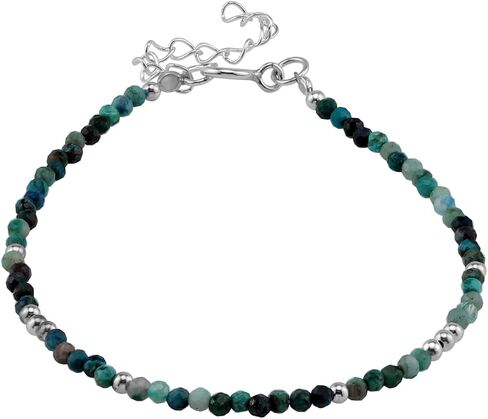 Silvershake 2MM Petite Natural Gemstones Bead 925 Sterling Silver Minimalist 6.5 to 7.5 Inch Adjustable Bracelet Birthstone Jewelry for Women or Teens in Saudi Arabia