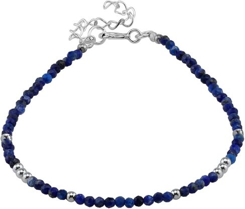 Silvershake 2MM Petite Natural Gemstones Bead 925 Sterling Silver Minimalist 6.5 to 7.5 Inch Adjustable Bracelet Birthstone Jewelry for Women or Teens in Saudi Arabia