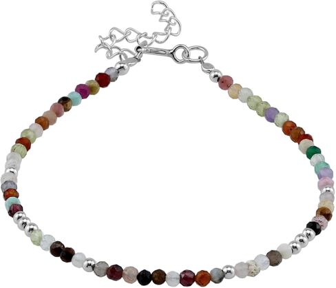 Silvershake 2MM صغيرتي الأحجار الكريمة الطبيعية حبة 925 الفضة الاسترليني الحد الأدنى 6.5 إلى 7.5 بوصة قابل للتعديل سوار جوهرة المجوهرات للنساء أو المراهقين in Kuwait