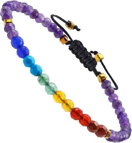 TUMBEELLUWA Beads Bracelets Faceted Stone 7 Chakra 4mm Healing Crystal Bracelet Adjustable Handmade Jewelry for Women in Saudi Arabia