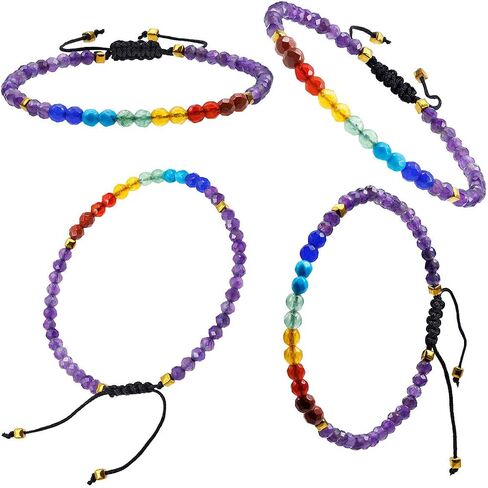 TUMBEELLUWA Beads Bracelets Faceted Stone 7 Chakra 4mm Healing Crystal Bracelet Adjustable Handmade Jewelry for Women in Saudi Arabia