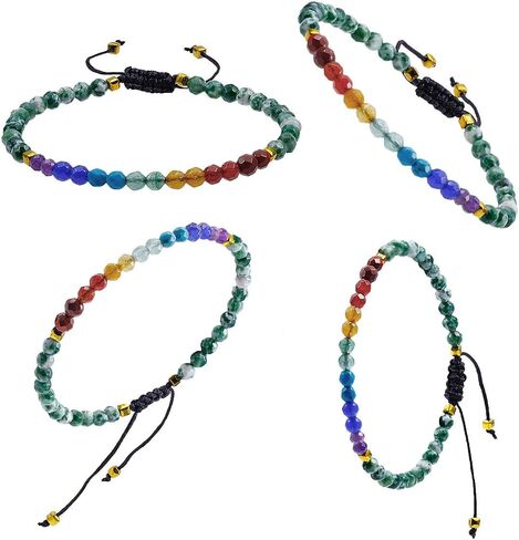 TUMBEELLUWA Beads Bracelets Faceted Stone 7 Chakra 4mm Healing Crystal Bracelet Adjustable Handmade Jewelry for Women in Saudi Arabia